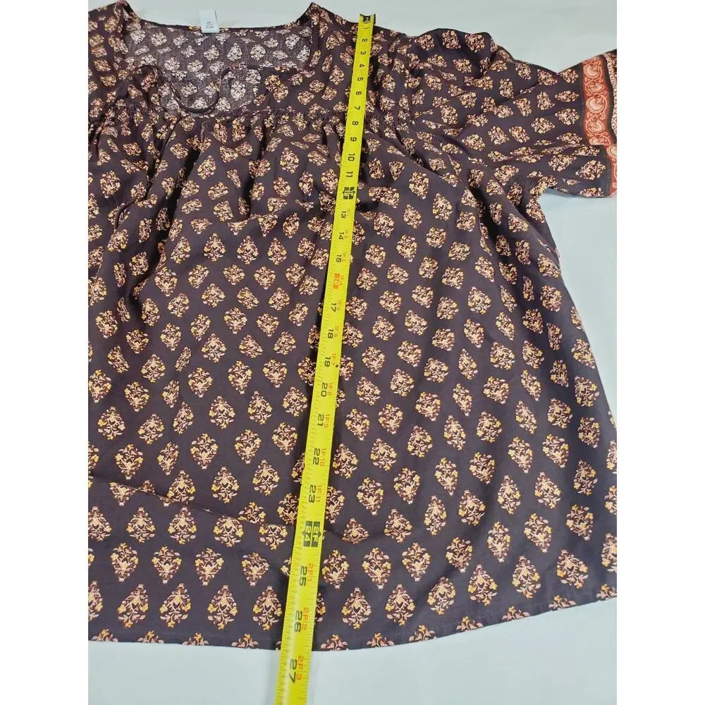 Old Navy Peasant Top Womens 2X‎ Floral Puff Balloon Sleeve Brown Cotton Bohemian